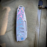 Medford Knife & Tool - Midi Marauder S35VN Tumbled Tanto Blade Tumbled w/Multi Color "Birds of Paradise" Handles Blue HW/Clip