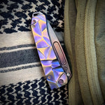 Medford Knife & Tool - Midi Marauder - S35VN Vulcan Tanto Blade Violet w/Brushed/Bronze Flats "Stained Glass" Handles Violet HW/Clip Maker's Breaker